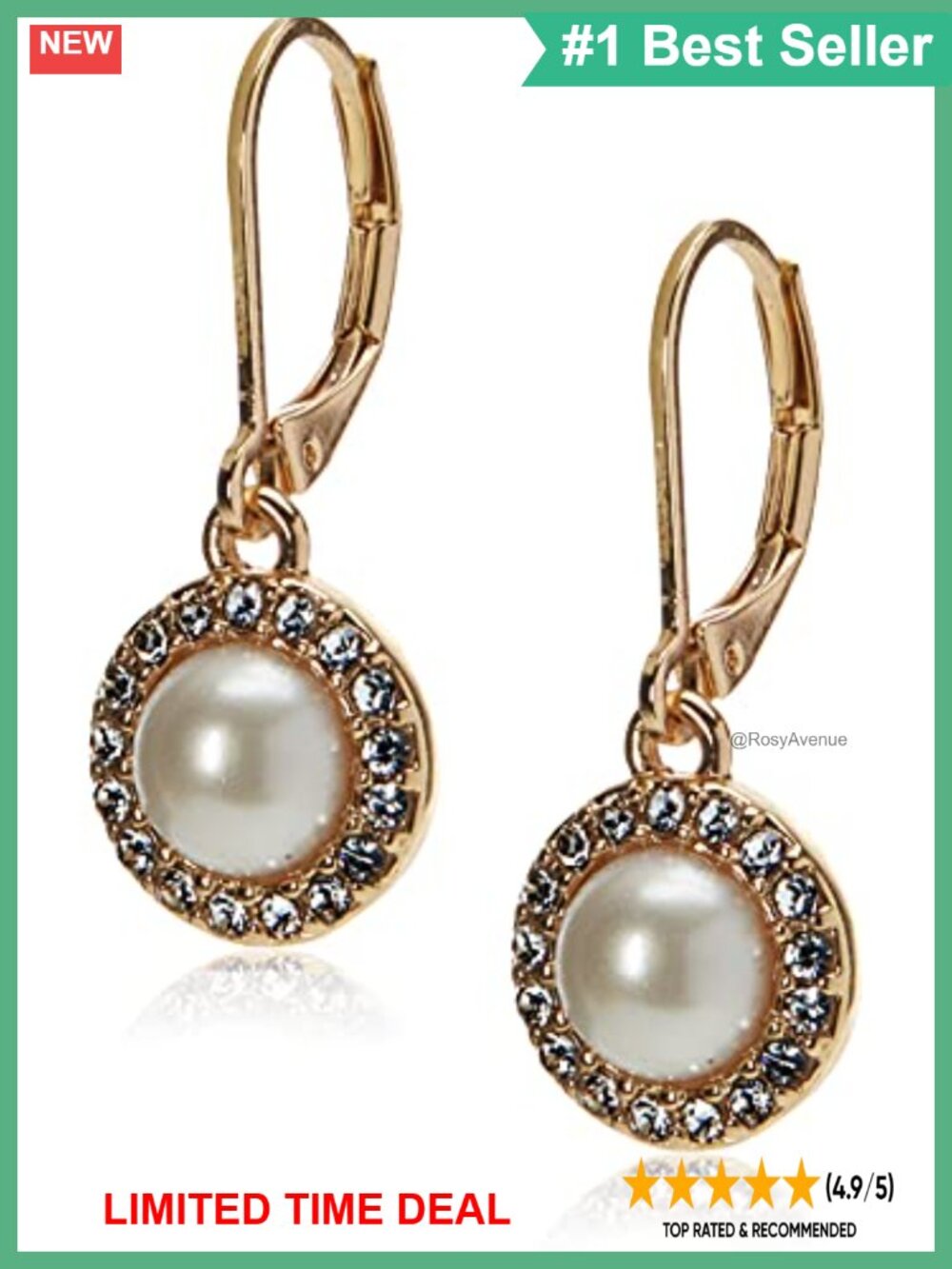 White Pearl Halo Drop Earrings Lever Back